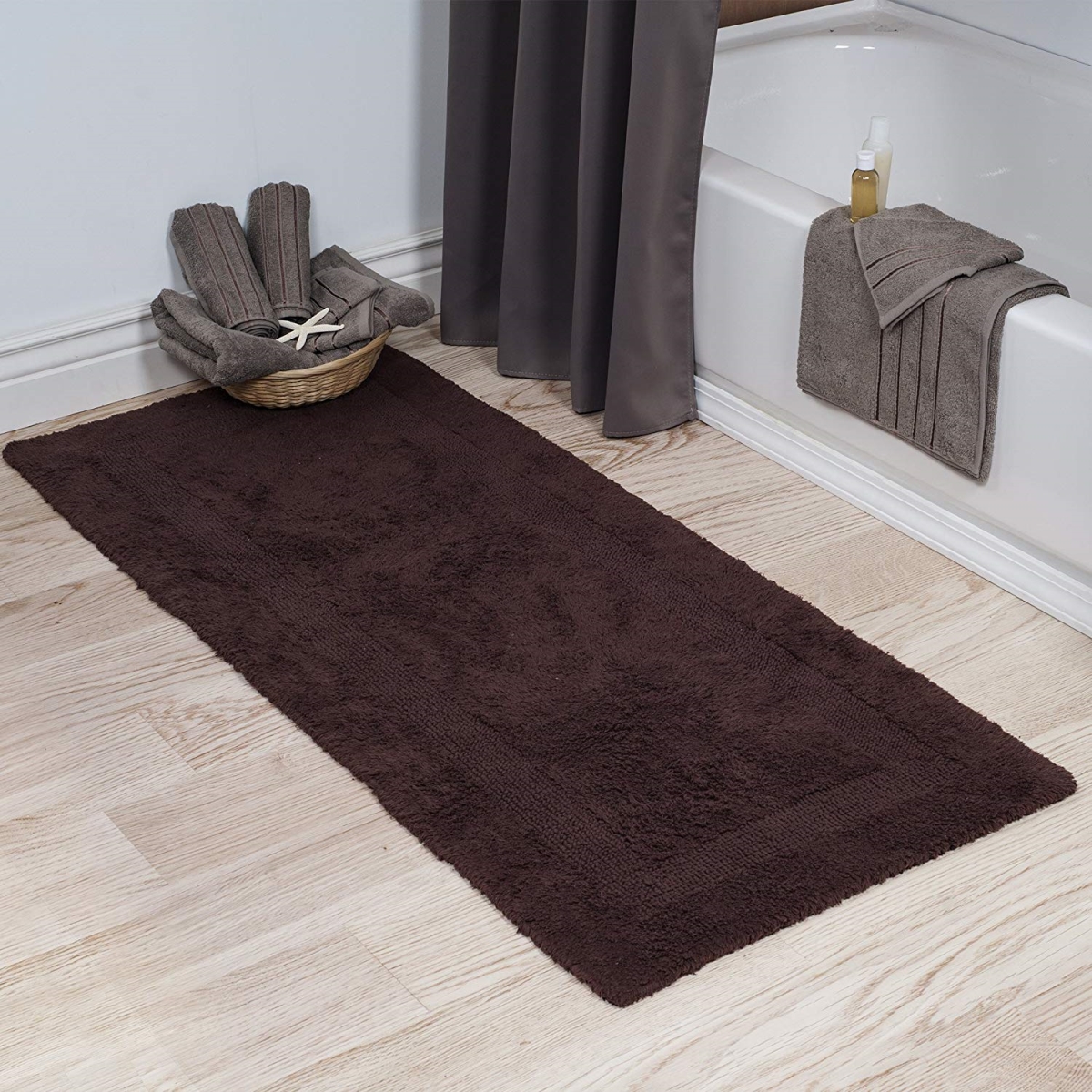Picture of Bedford Home 67A-01578 100 Percent Cotton Reversible Long Bath Rug - Chocolate - 24 x 60 in.
