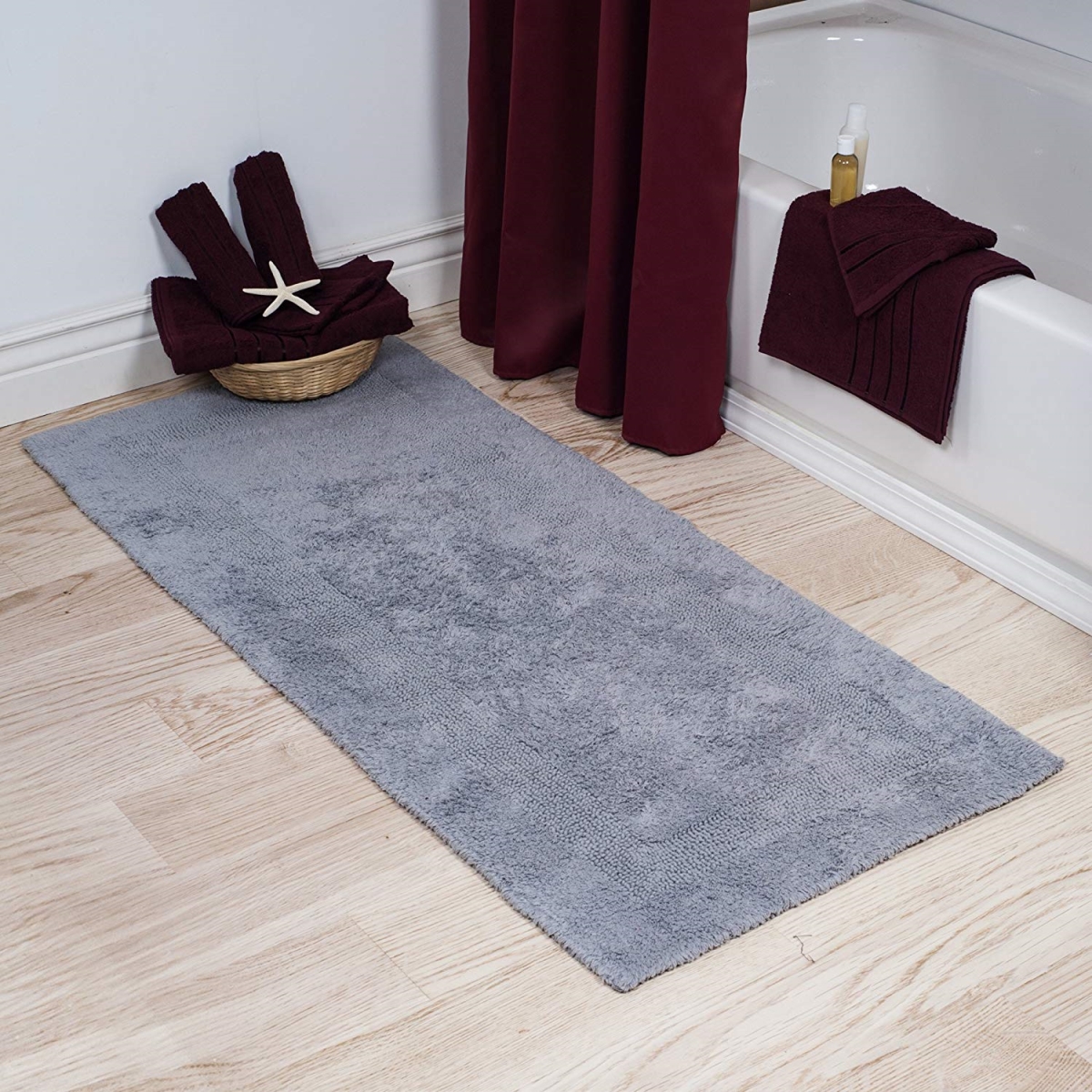 Picture of Bedford Home 67A-01592 100 Percent Cotton Reversible Long Bath Rug - Silver - 24 x 60 in.
