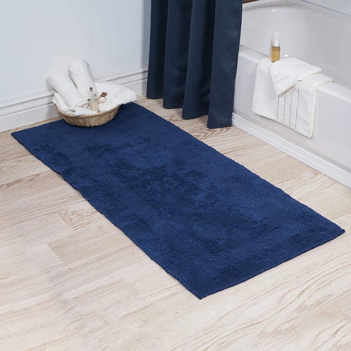 Picture of Bedford Home 67A-01615 100 Percent Cotton Reversible Long Bath Rug - Navy - 24 x 60 in.