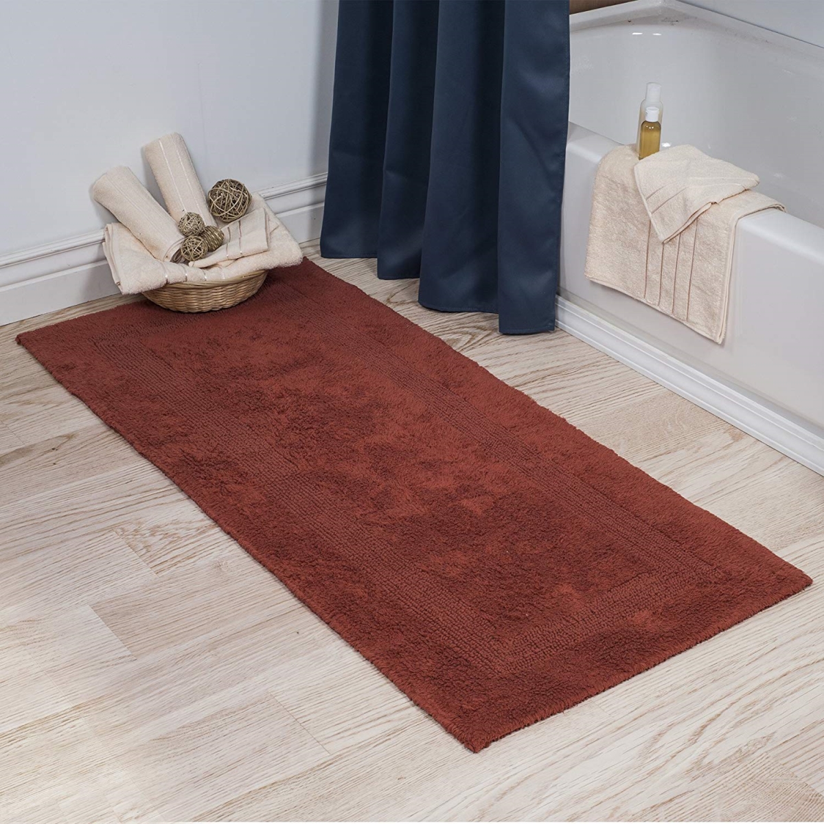 Picture of Bedford Home 67A-01622 100 Percent Cotton Reversible Long Bath Rug - Brick - 24 x 60 in.