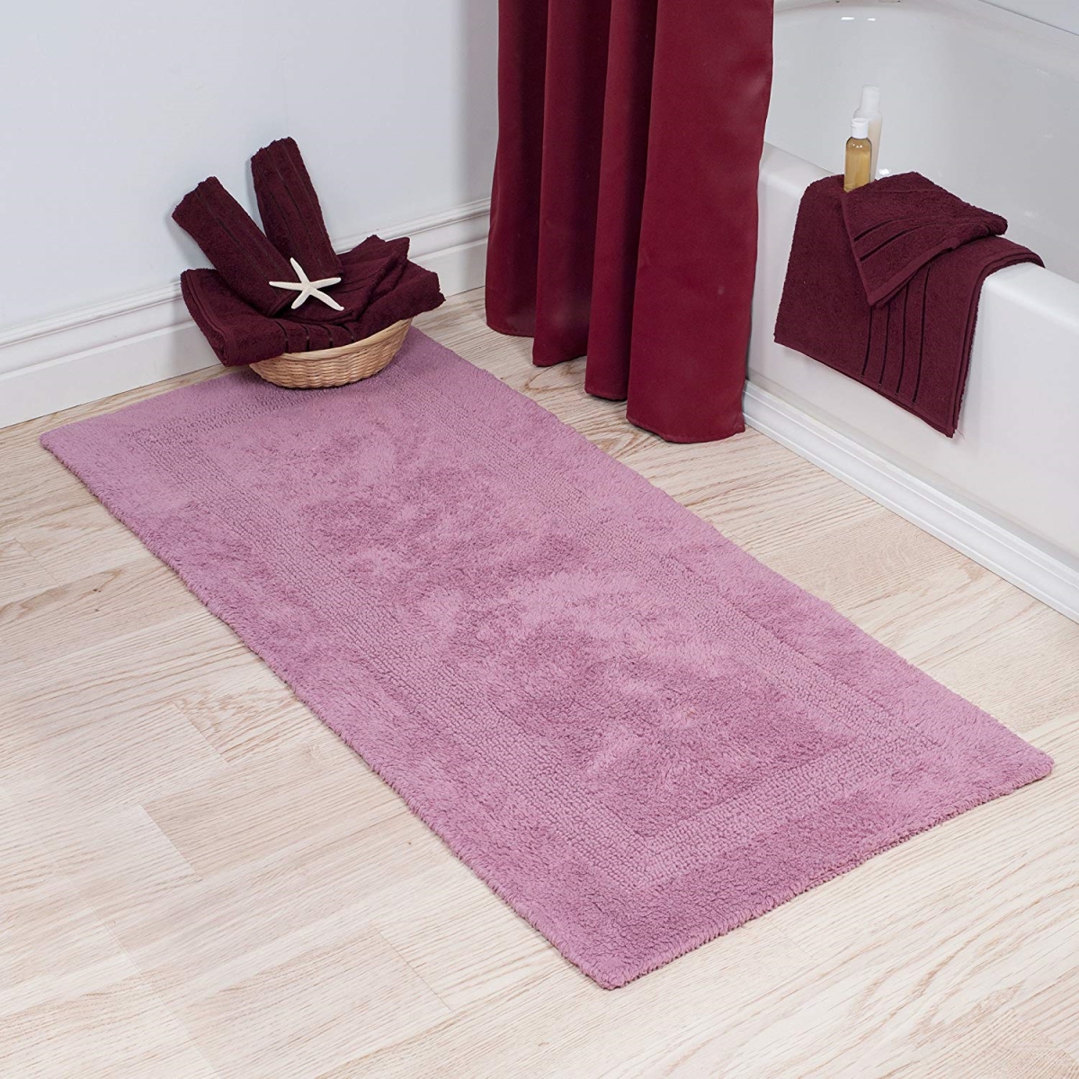 Picture of Bedford Home 67A-01639 100 Percent Cotton Reversible Long Bath Rug - Rose - 24 x 60 in.