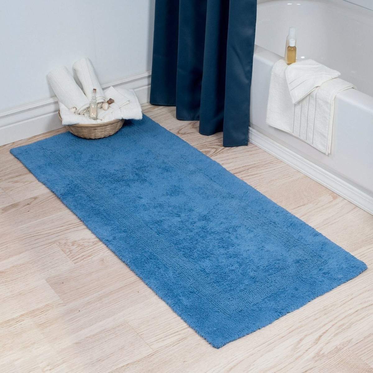 Picture of Bedford Home 67A-01646 100 Percent Cotton Reversible Long Bath Rug - Blue - 24 x 60 in.