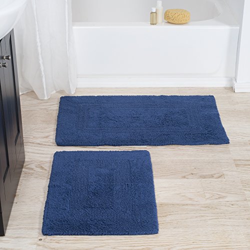 Picture of Bedford Home 67A-01738 100 Percent Cotton 2 Piece Reversible Rug Set - Navy
