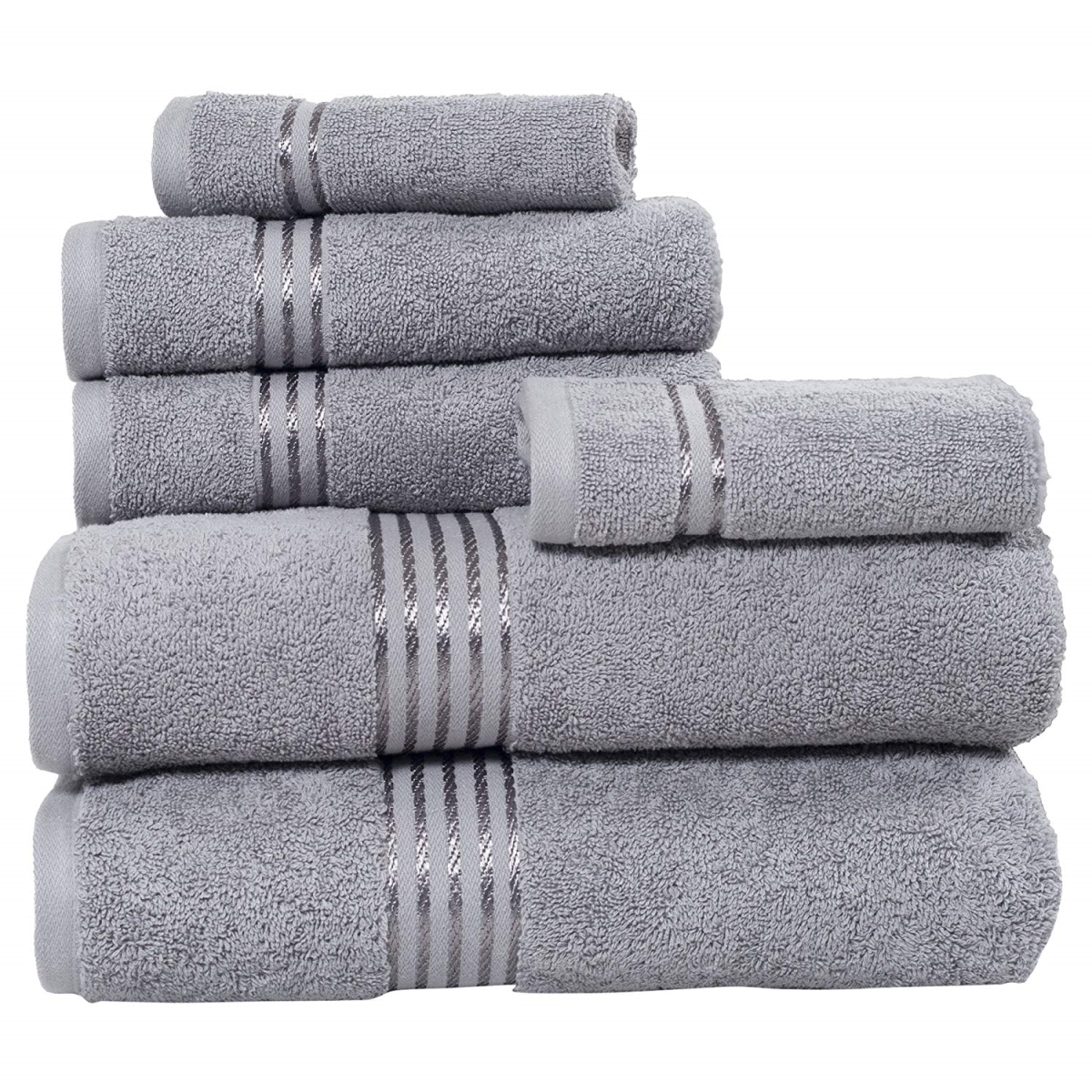 Picture of Bedford Home 67A-01844 100 Percent Cotton Hotel 6 Piece Towel Set - Silver