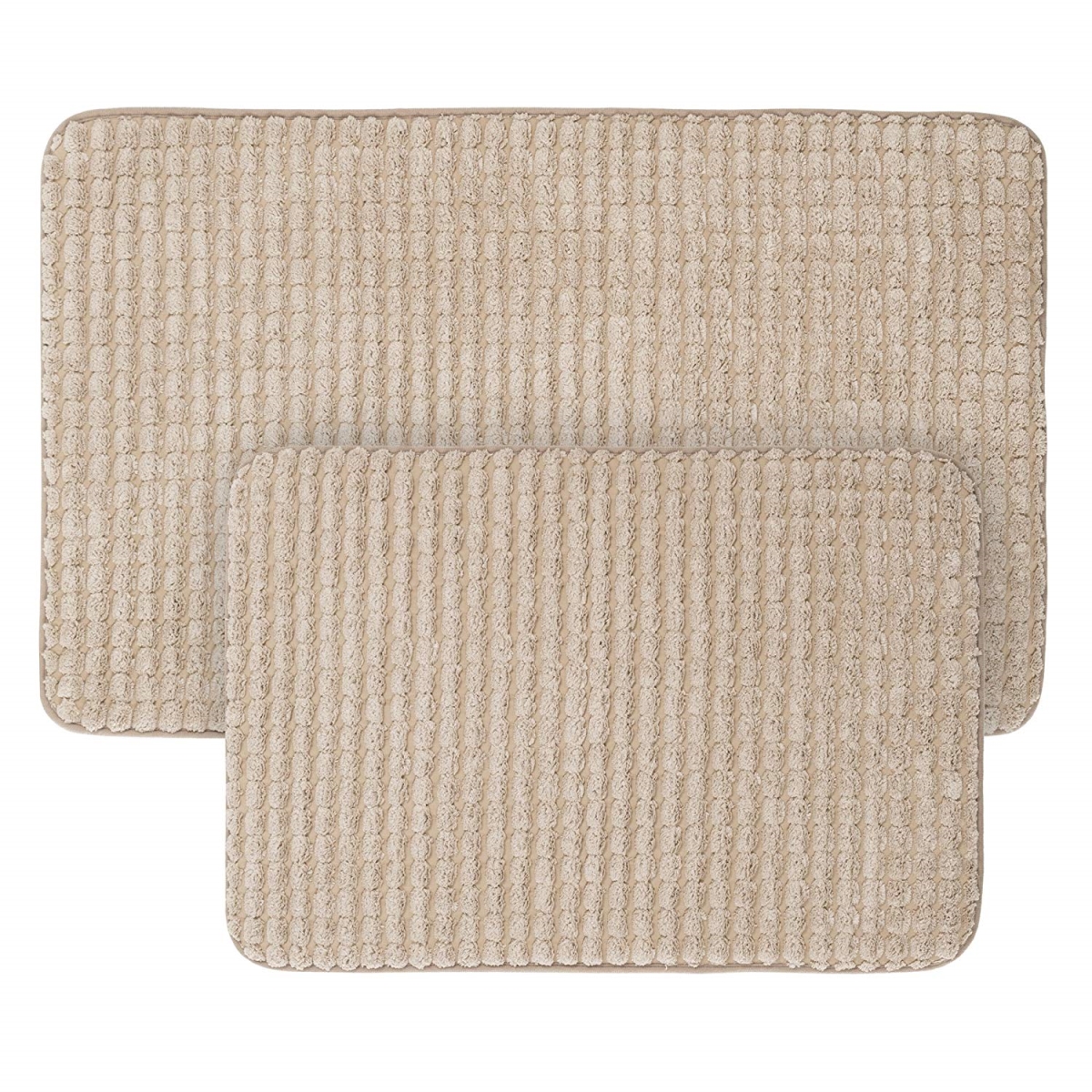 Picture of Bedford Home 67A-23369 2 Piece Memory Foam Bath Mat Set by Woven Jacquard Fleece - Taupe