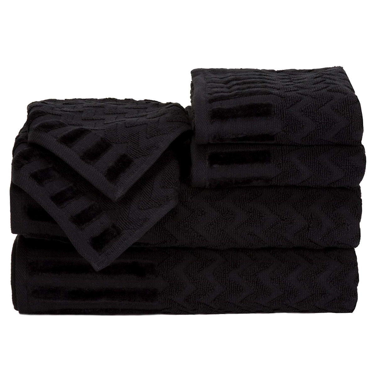 Picture of Bedford Home 67A-27544 6 Piece Cotton Deluxe Plush Bath Towel Set - Black