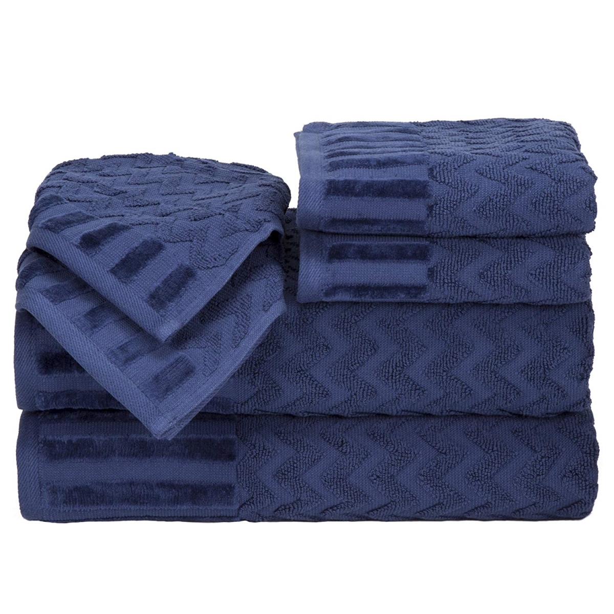 Picture of Bedford Home 67A-27599 6 Piece Cotton Deluxe Plush Bath Towel Set - Navy