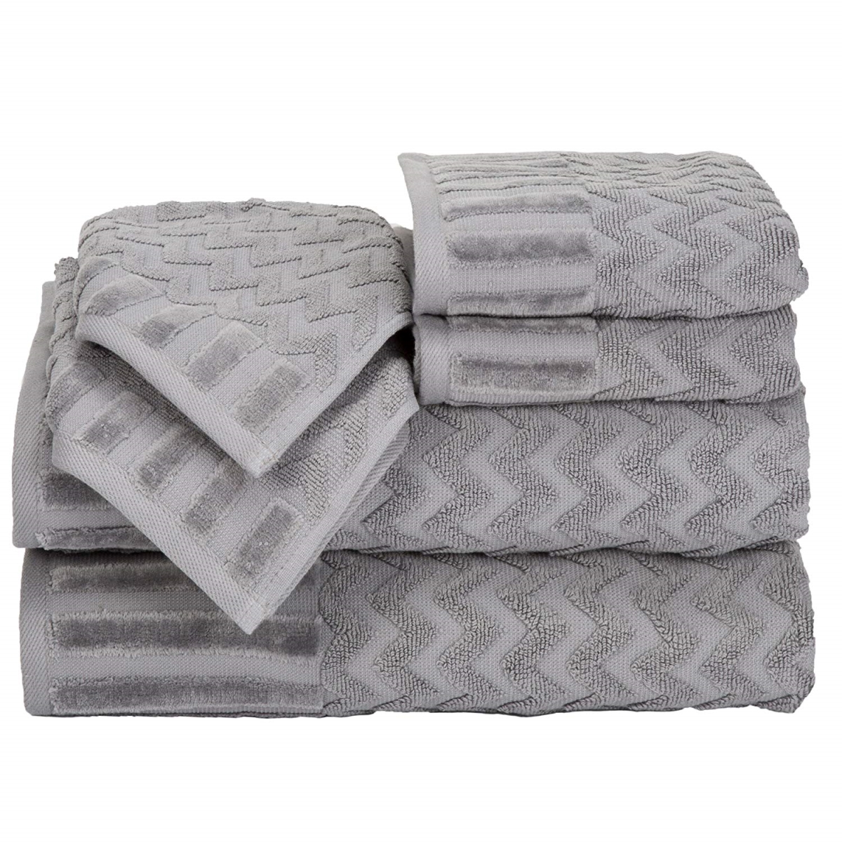 Picture of Bedford Home 67A-27605 6 Piece Cotton Deluxe Plush Bath Towel Set - Silver