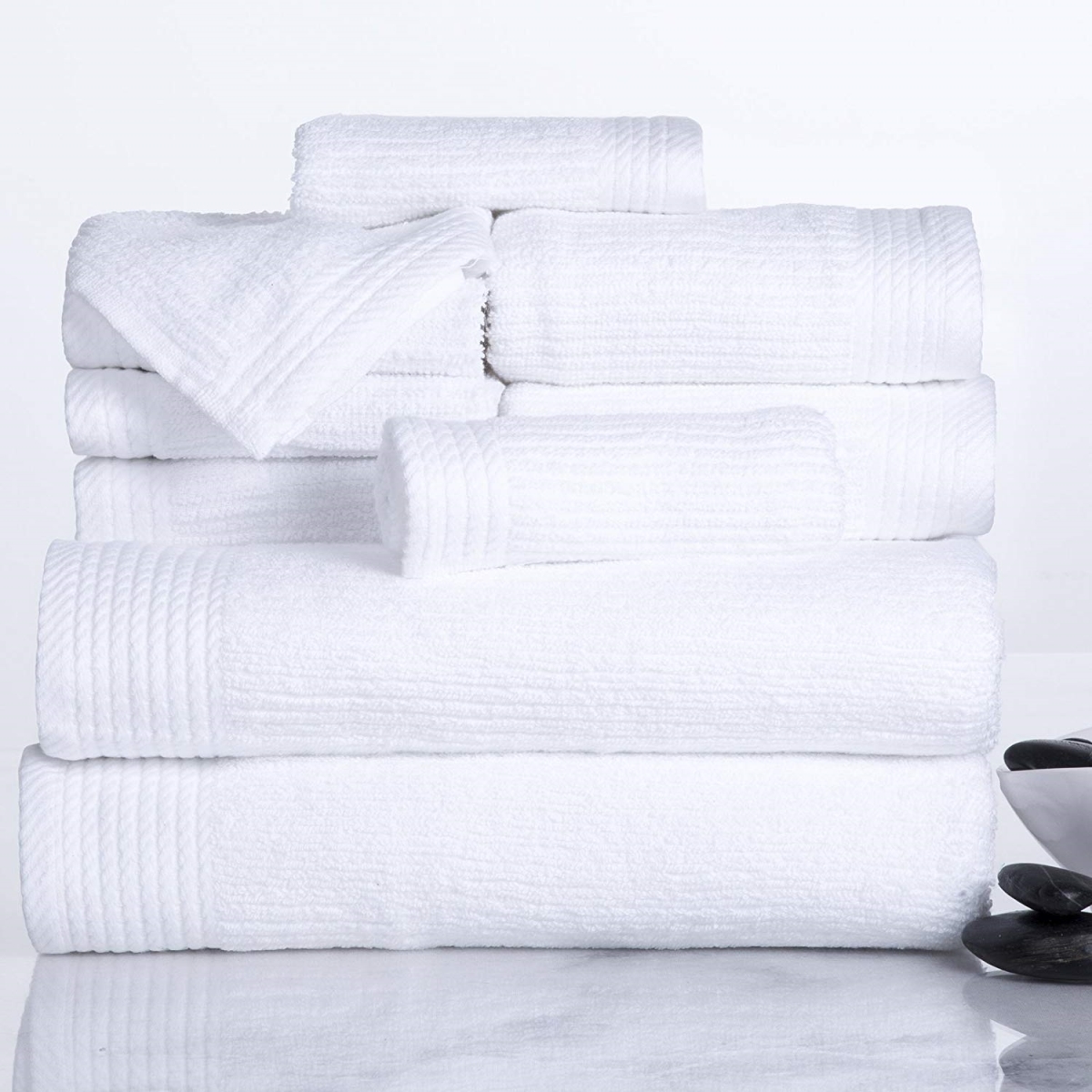 Picture of Bedford Home 67A-31084 Ribbed Cotton 10 Piece Towel Set - White