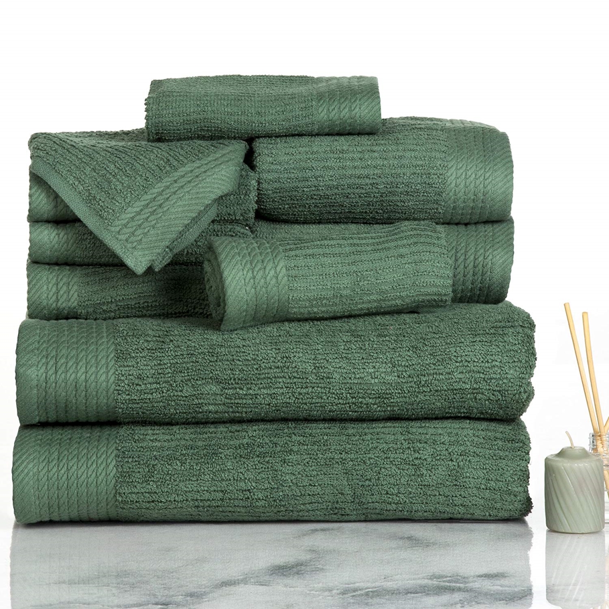 Picture of Bedford Home 67A-31152 Ribbed Cotton 10 Piece Towel Set - Green