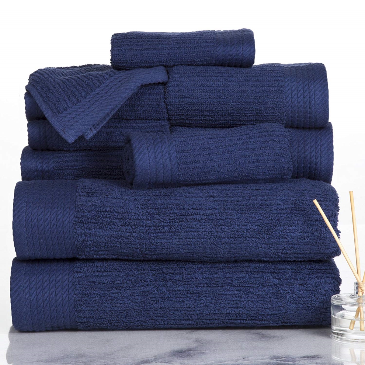 Picture of Bedford Home 67A-31169 Ribbed Cotton 10 Piece Towel Set - Navy