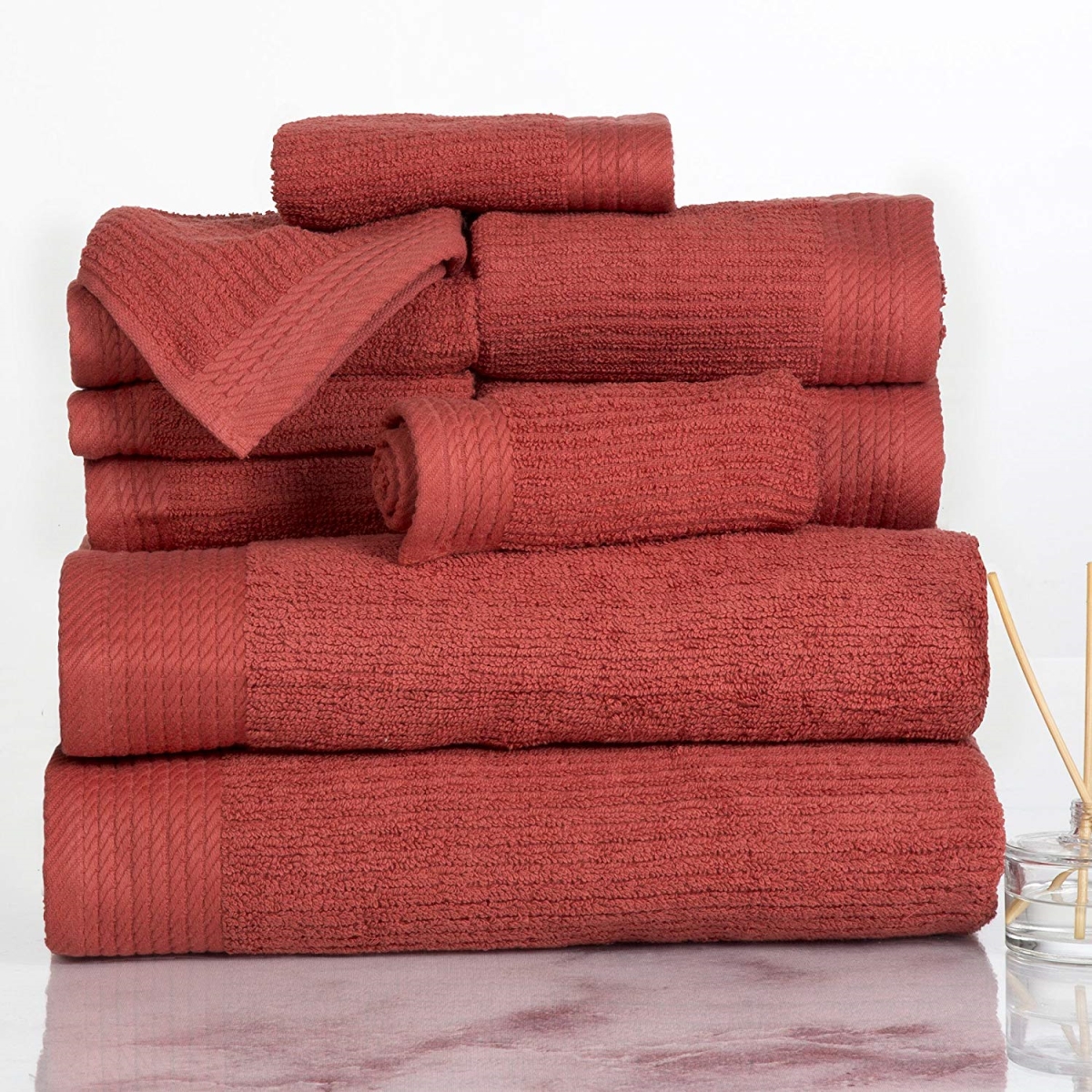Picture of Bedford Home 67A-31183 Ribbed Cotton 10 Piece Towel Set - Brick