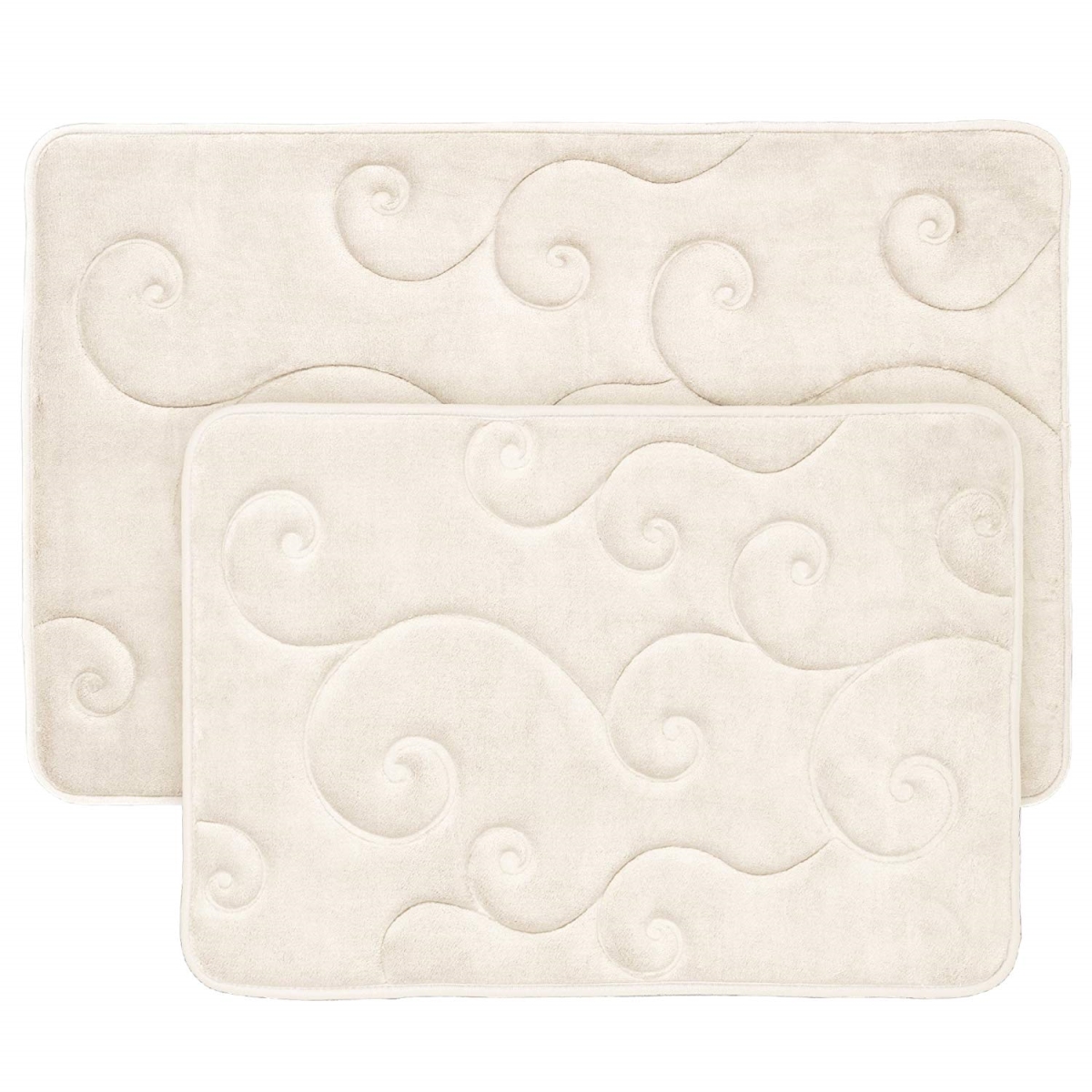 Picture of Bedford Home 67A-36765 2 Piece Memory Foam Bath Mat Set by Coral Fleece Embossed Pattern - Ivory