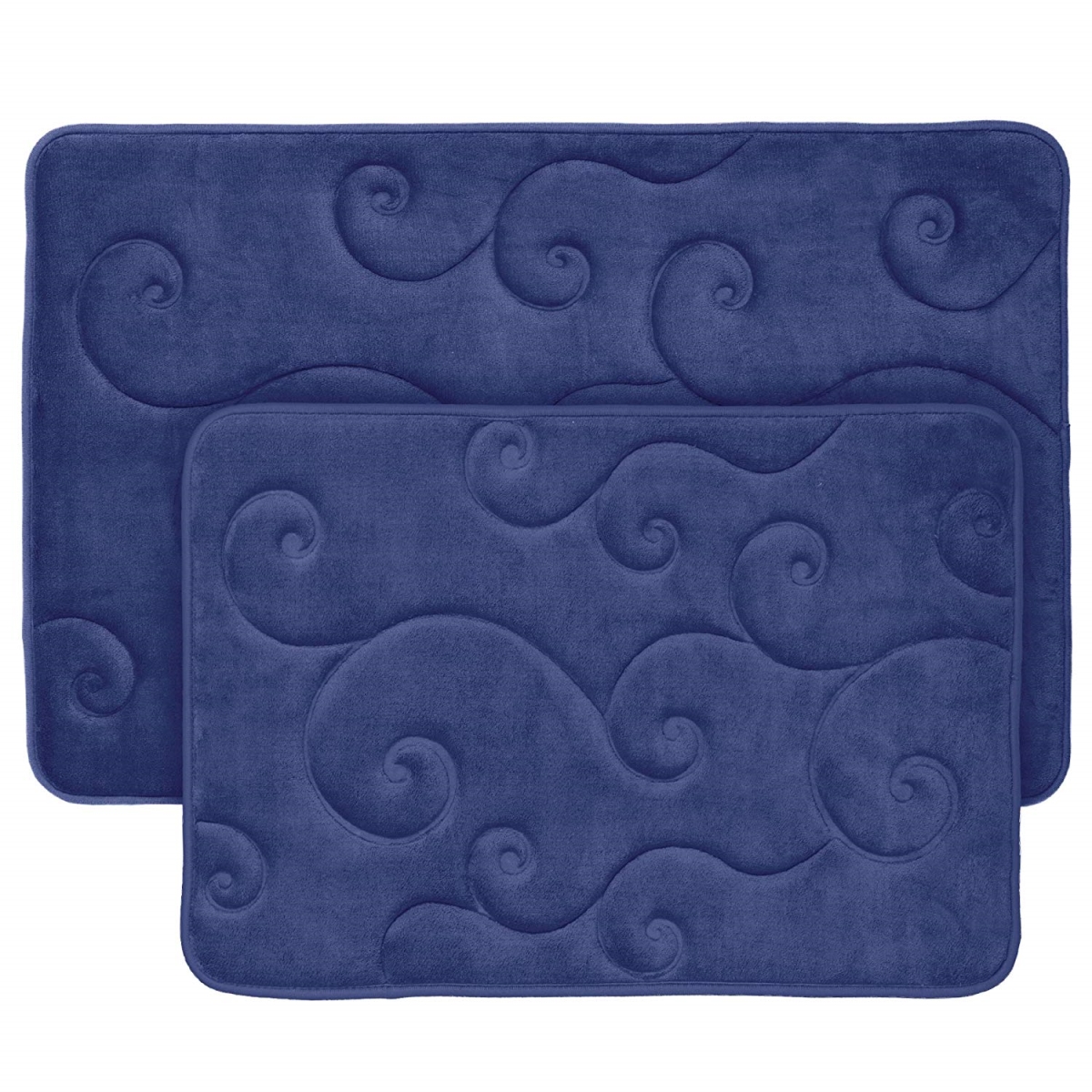 Picture of Bedford Home 67A-36772 2 Piece Memory Foam Bath Mat Set by Coral Fleece Embossed Pattern - Navy