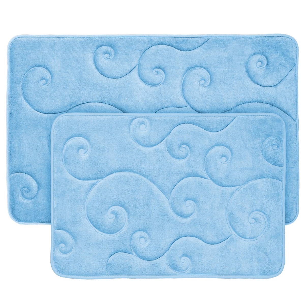 Picture of Bedford Home 67A-36796 2 Piece Memory Foam Bath Mat Set by Coral Fleece Embossed Pattern - Blue