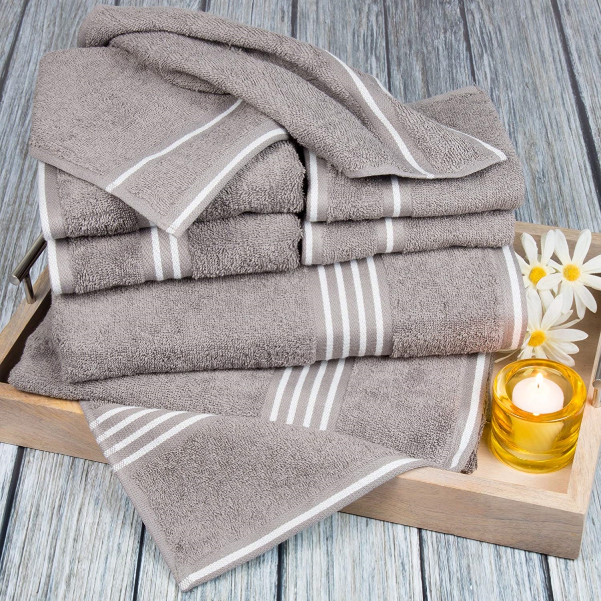 Picture of Bedford Home 67A-53604 Rio 8 Piece Cotton Towel Set - Silver