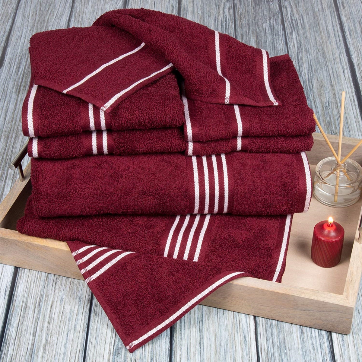 Picture of Bedford Home 67A-53611 Rio 8 Piece Cotton Towel Set - Burgundy
