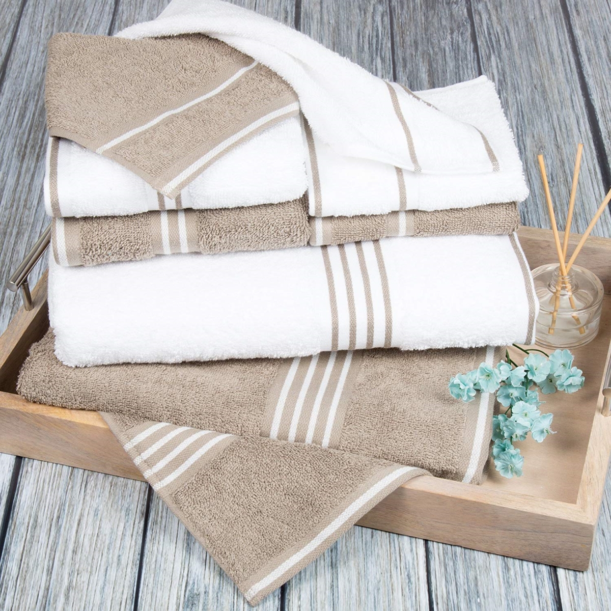 Picture of Bedford Home 67A-53666 Rio 8 Piece Cotton Towel Set - White & Taupe