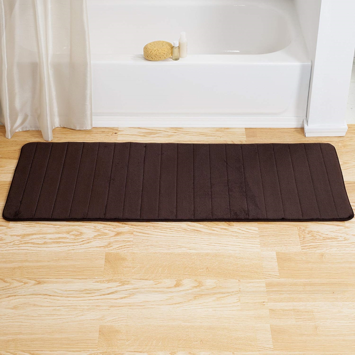 Picture of Bedford Home 67A-77309 Memory Foam Striped Extra Long Bath Mat&#44; 24 by 60 in. - Chocolate