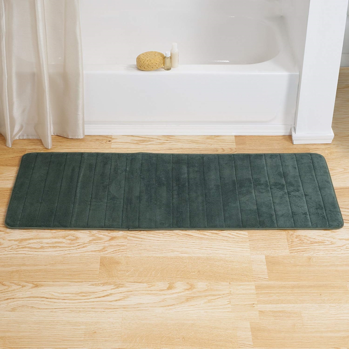Picture of Bedford Home 67A-77316 Memory Foam Striped Extra Long Bath Mat&#44; 24 by 60 in. - Green