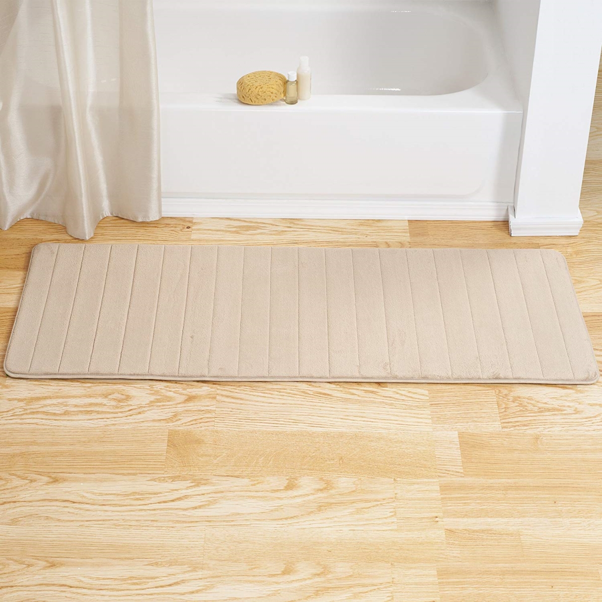 Picture of Bedford Home 67A-77323 Memory Foam Striped Extra Long Bath Mat&#44; 24 by 60 in. - Ivory