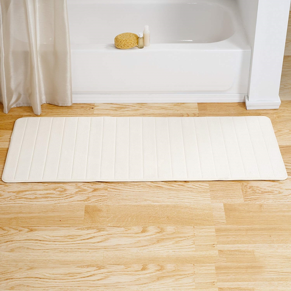 Picture of Bedford Home 67A-77347 Memory Foam Striped Extra Long Bath Mat&#44; 24 by 60 in. - White