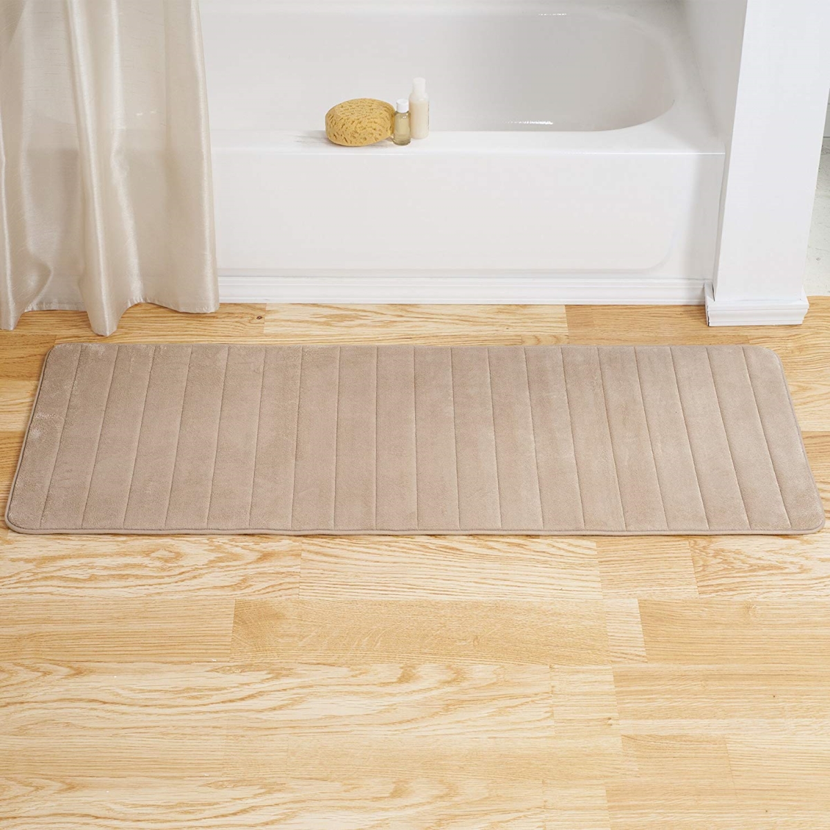 Picture of Bedford Home 67A-77354 Memory Foam Striped Extra Long Bath Mat&#44; 24 by 60 in. - Taupe