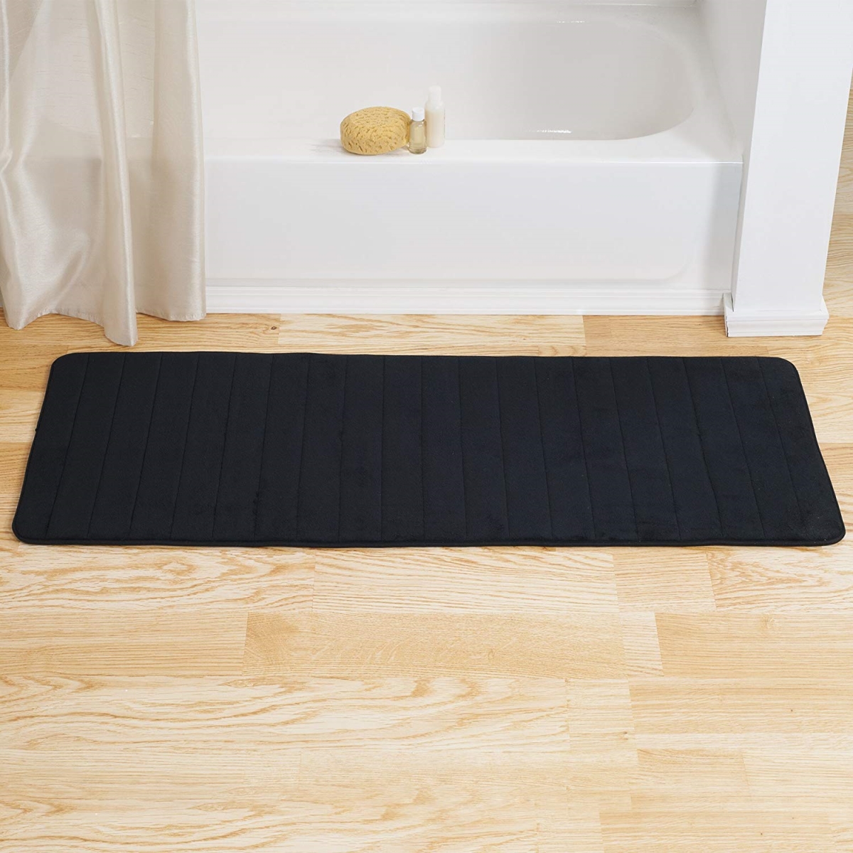 Picture of Bedford Home 67A-77361 Memory Foam Striped Extra Long Bath Mat&#44; 24 by 60 in. - Black