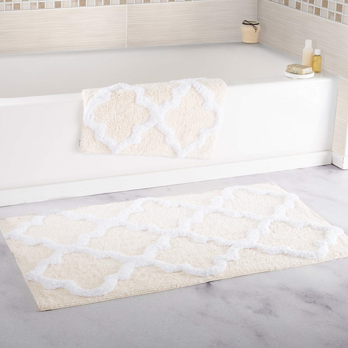 Picture of Bedford Home 67A-78430 100 Percent Cotton 2 Piece Trellis Bathroom Mat Set - Bone