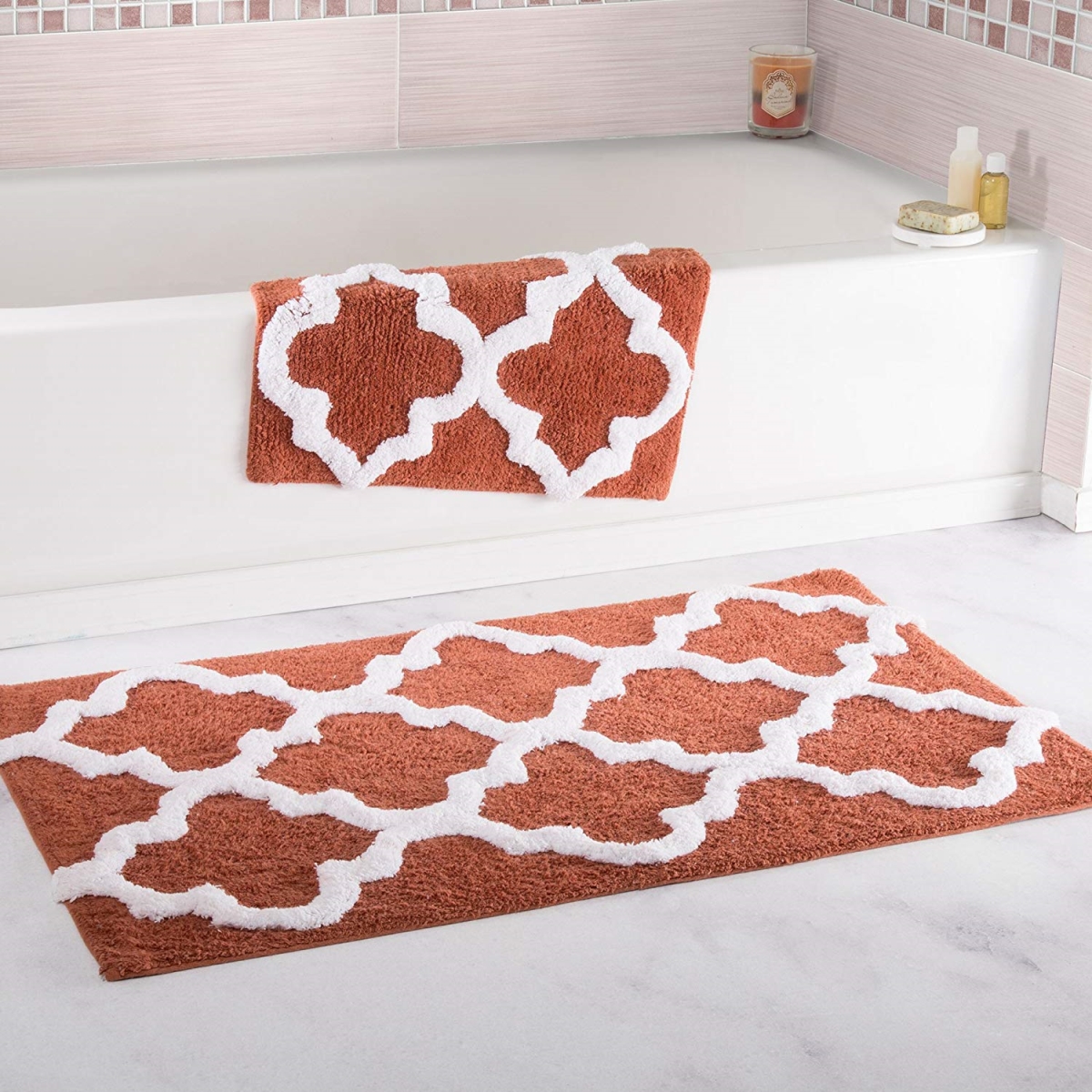 Picture of Bedford Home 67A-78508 100 Percent Cotton 2 Piece Trellis Bathroom Mat Set - Brick