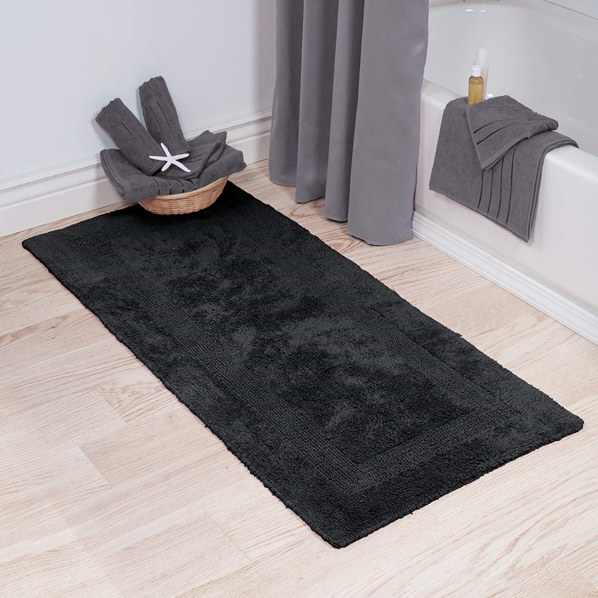 Picture of Bedford Home 67A-82825 100 Percent Cotton Reversible Long Bath Rug - Black - 24 x 60 in.