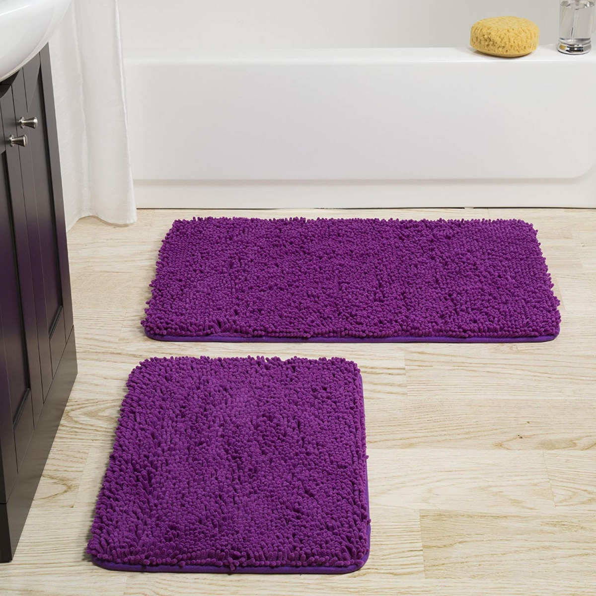 Picture of Bedford Home 67A-99018 2 Piece Memory Foam Shag Bath Mat - Purple