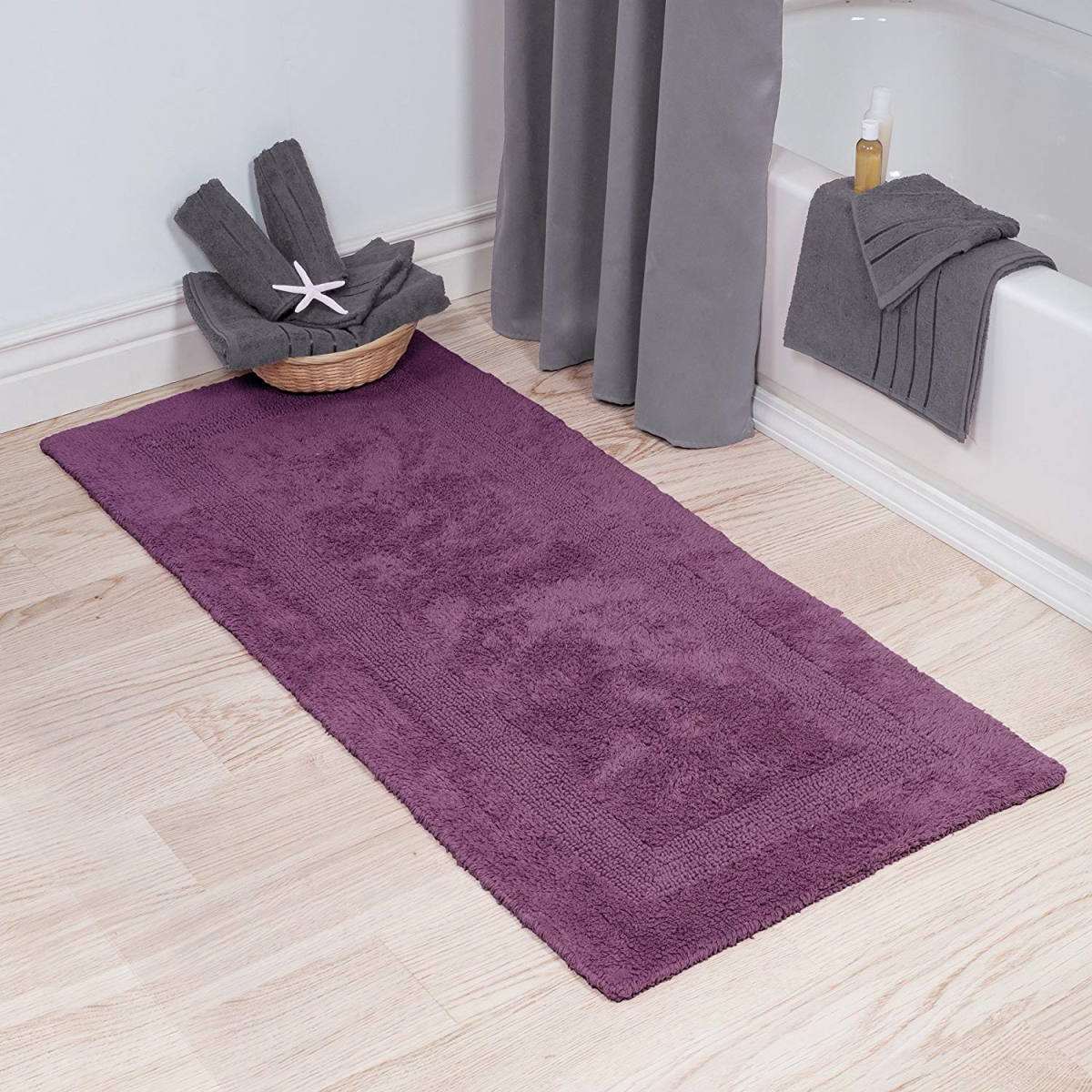 Picture of Bedford Home 69A-04346 100 Percent Cotton Reversible Long Bath Rug - Eggplant - 24 x 60 in.