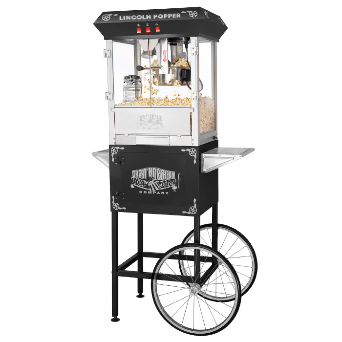 Picture of Great Northern Popcorn 83-DT5602 6005 Black Antique Style Lincoln Popcorn Popper Machine with Cart - 8 oz