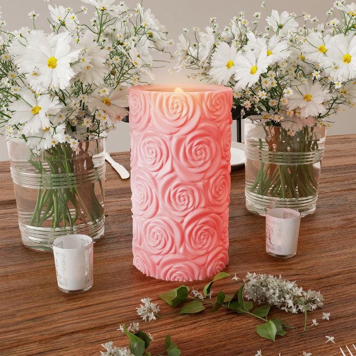 Picture of Lavish Home 80-FC1009 LED Candle with Remote Control-Rose Design Scented Wax