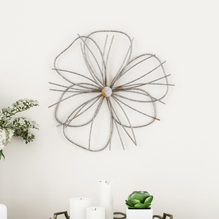 Lavish Home 80-WALLA-12 Metallic Wire Layer Flower Sculpture Contemporary Hanging Accent Art for Living Room Wall Decor 