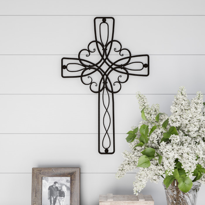 Picture of Lavish Home 80-WCROSS-2 Metal Wall Cross with Decorative Floral Scroll Design