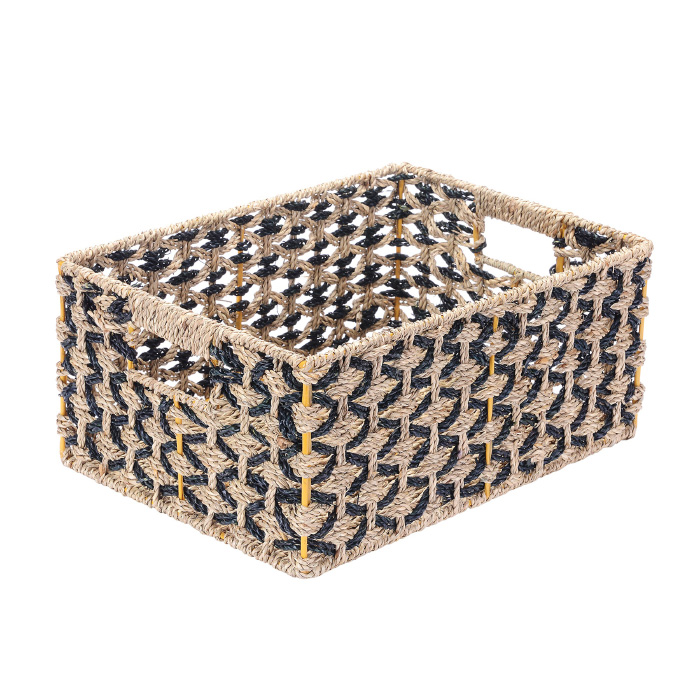 Picture of Villacera 83-DEC7076 Rectangle Hand Weaved Wicker Baskets Nesting Black & Natural Seagrass Bins - Set of 2
