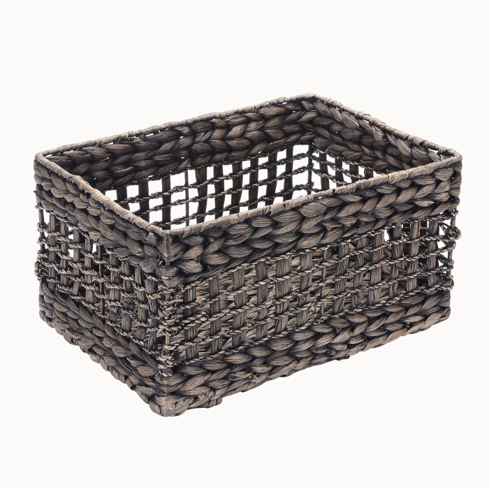 Picture of Villacera 83-DEC7077 Rectangle Hand Weaved Wicker Baskets Nesting Black Seagrass Bins - Set of 2