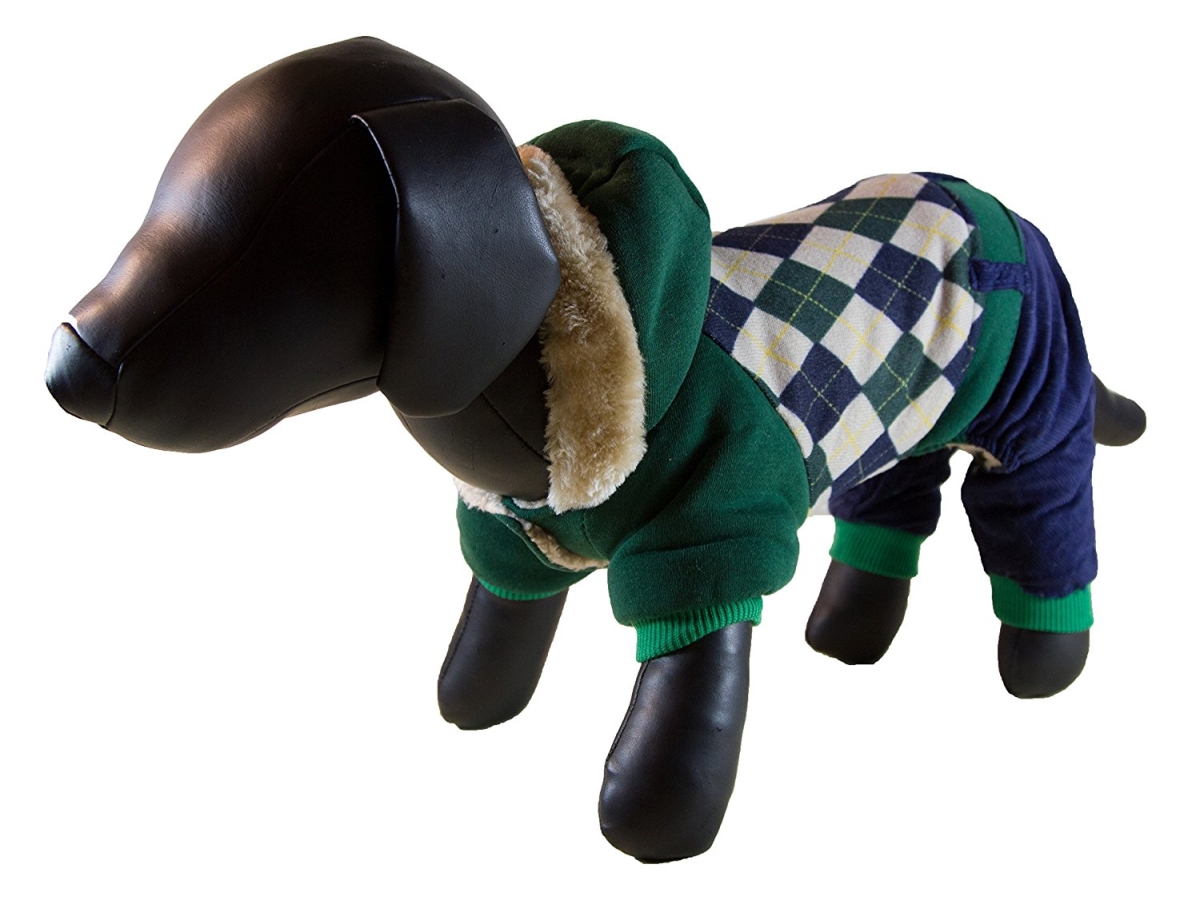Picture of Petcessory DW01AL Green & Blue Argyle Warm 4-Leg Dog Hoodie - Large