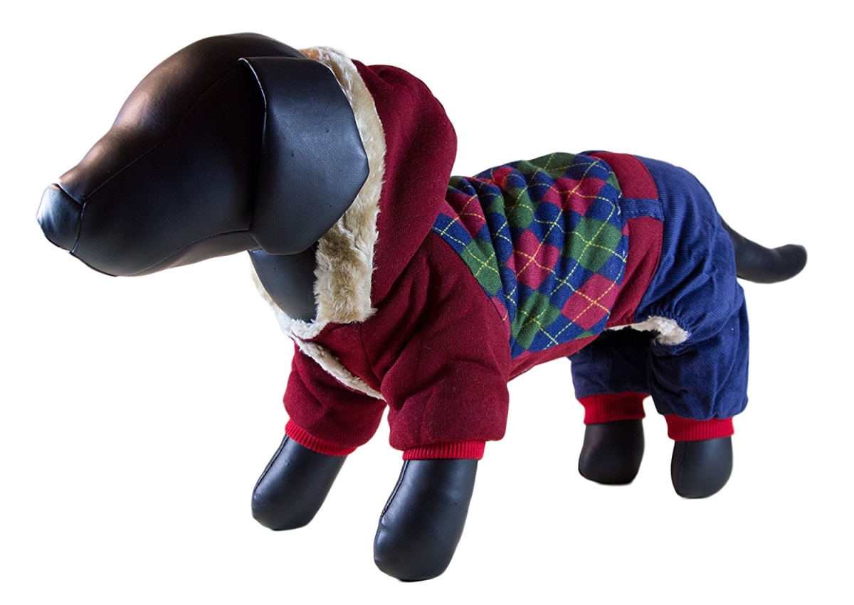 Picture of Petcessory DW01BXL Burgundy & Blue Argyle Warm 4-Leg Dog Hoodie - Extra Large