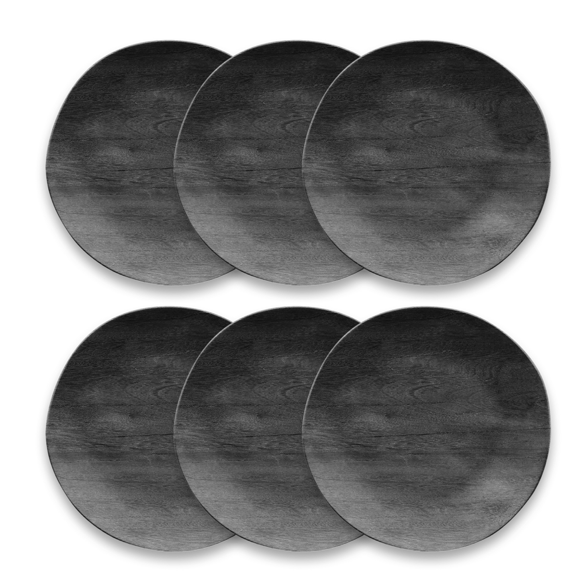 Picture of Abode Homewares TT21825677 10.5 x 0.9 in. TarHong Faux Real Blackened Wood Dinner Plate, Black - Set of 6