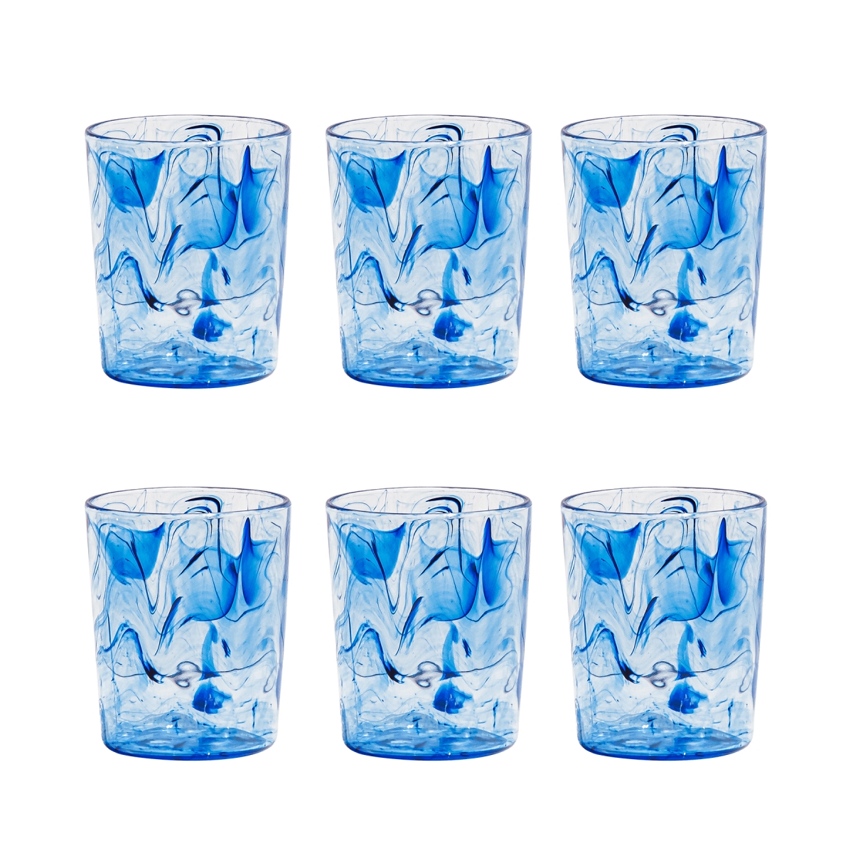 Picture of Abode Homewares DK22915279 14 oz TarHong Aegean Swirl Double Old Fashion Premium Acrylic Glass Set, Blue - 6 Piece