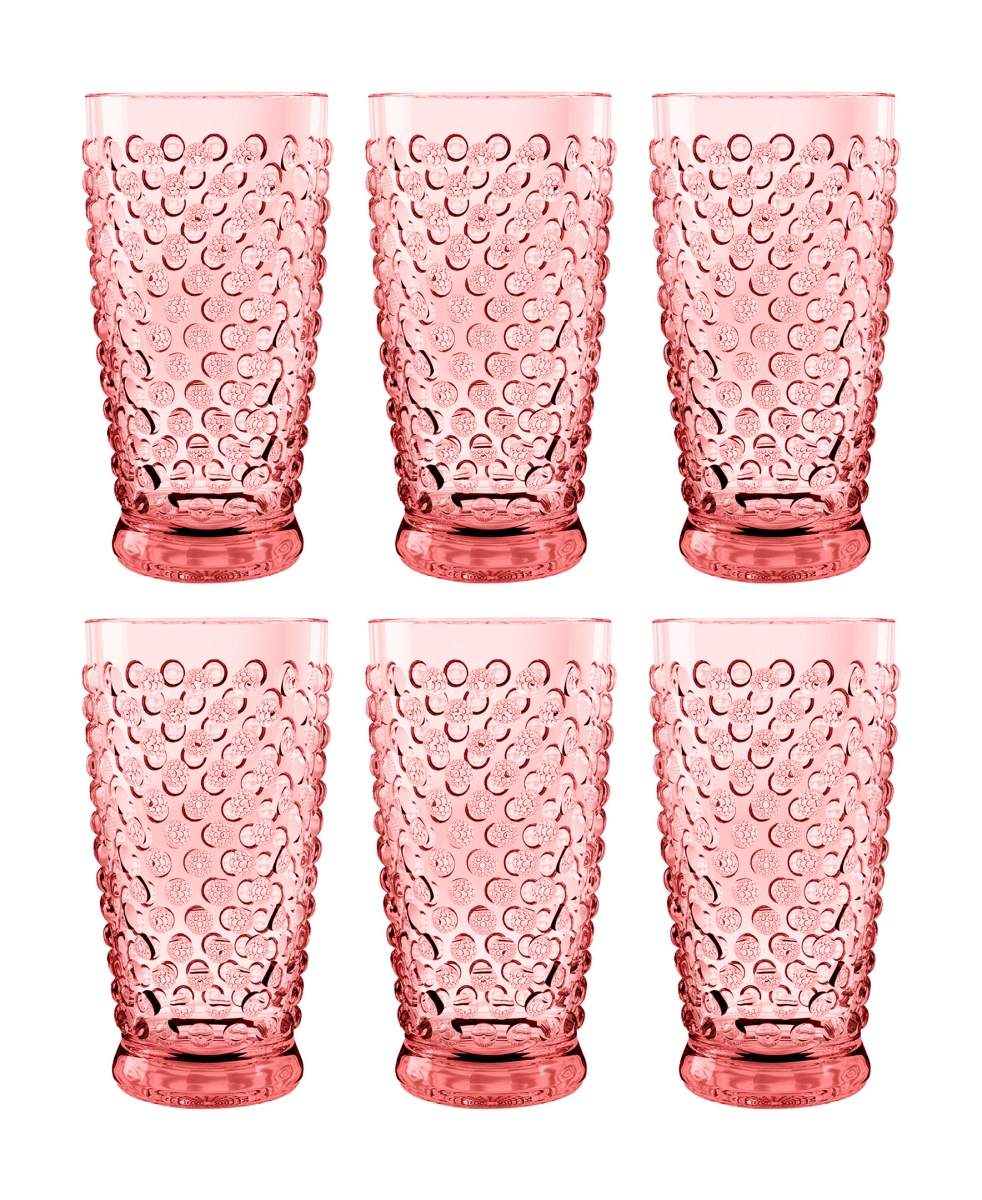 Picture of Abode Homewares DK23989072 20 oz Hobnail Jumbo Glass, Pink - Set of 6