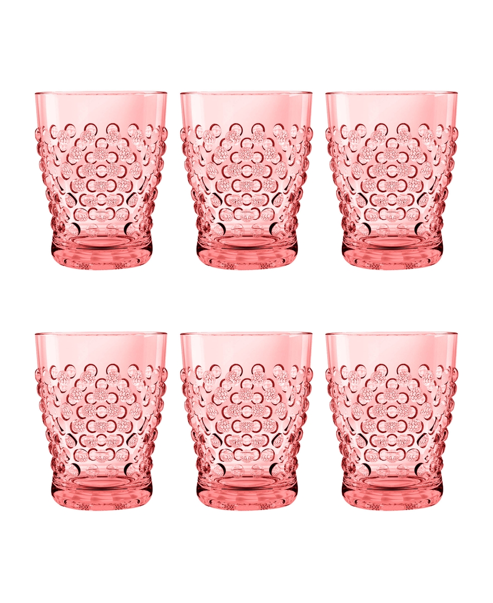 Picture of Abode Homewares DK23989171 14 oz Hobnail DOF Glass, Pink - Set of 6
