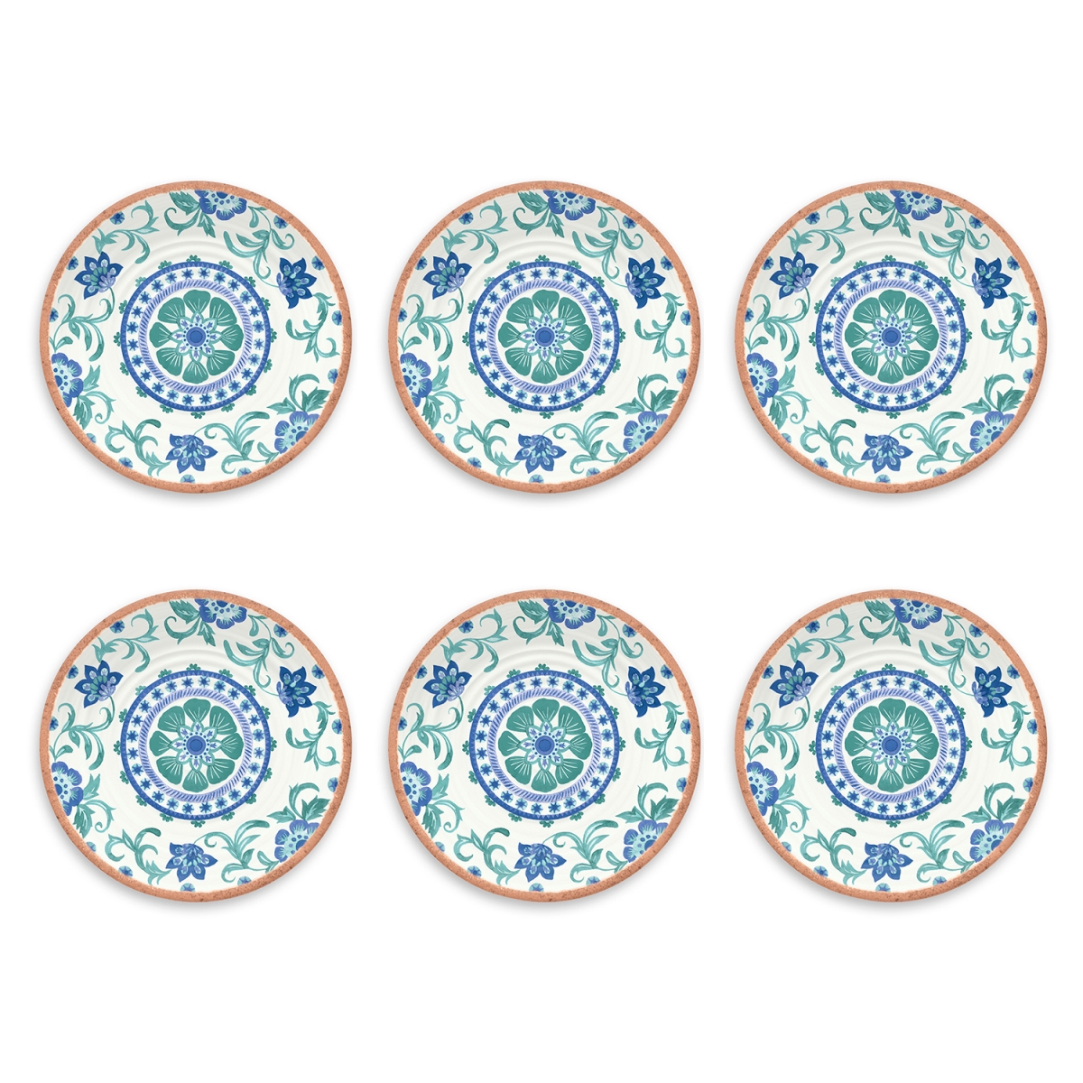Picture of Abode Homewares PAN1085MSRTF 8.5 x 0.8 in. Rio Turquoise Floral Salad Plate - Set of 6