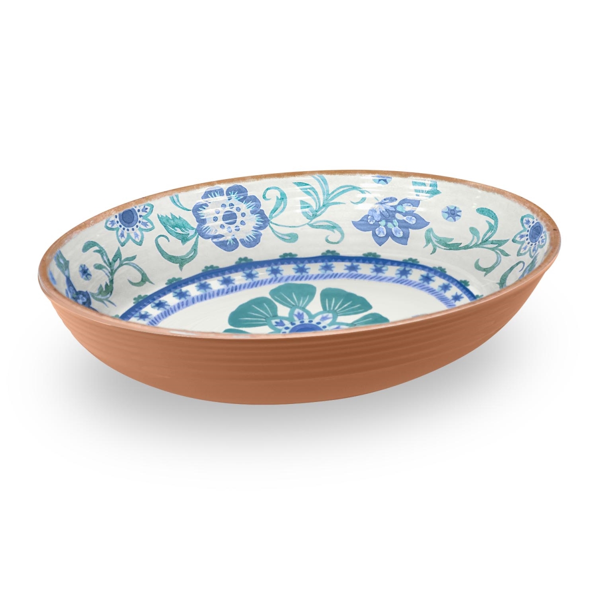 Picture of Abode Homewares PAN5132TMSTF 13.1 x 2.6 in. 91.3 oz Rio Turquoise Floral Oval Serve Bowl