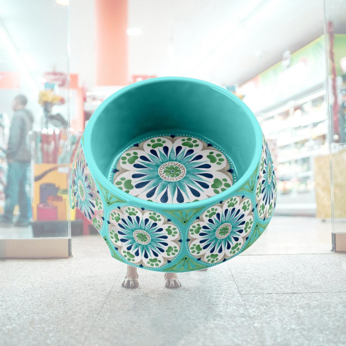 Picture of Tarhong PVA3071PBMRT Carmel Medallion Pet Bowl  Medium - Turquoise  Set of 2