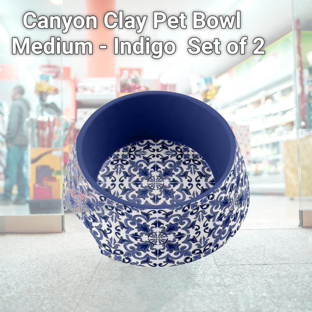 Picture of Tarhong PVA3071PBMCC Canyon Clay Pet Bowl  Medium - Indigo  Set of 2