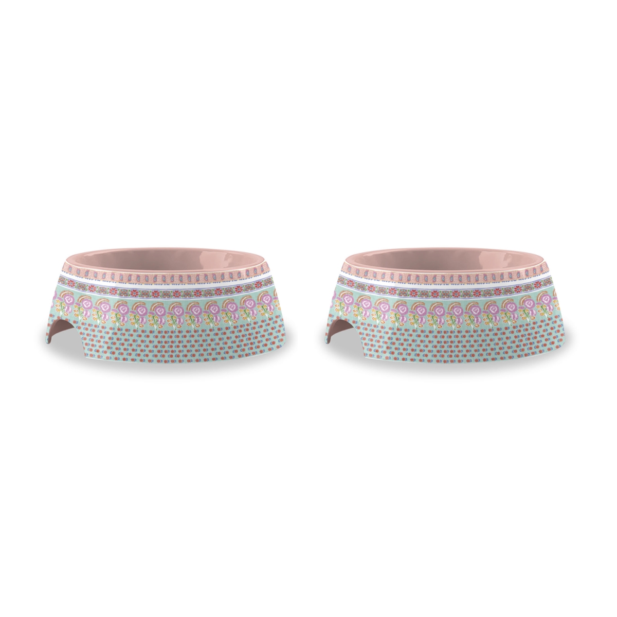 Picture of TarHong PVA3053PBFSS 5.3 x 1.9 in. Flower Fields Pet Bowl - Pink - Melamine - Extra Small - Set of 2
